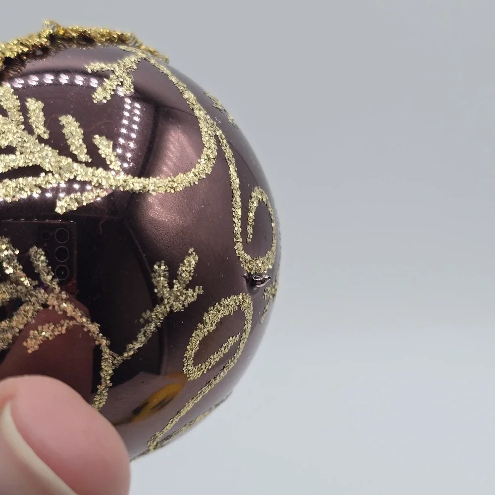 2 Vtg Glass Ball Christmas Ornaments Purple Gold Hand Blown‎ Unique